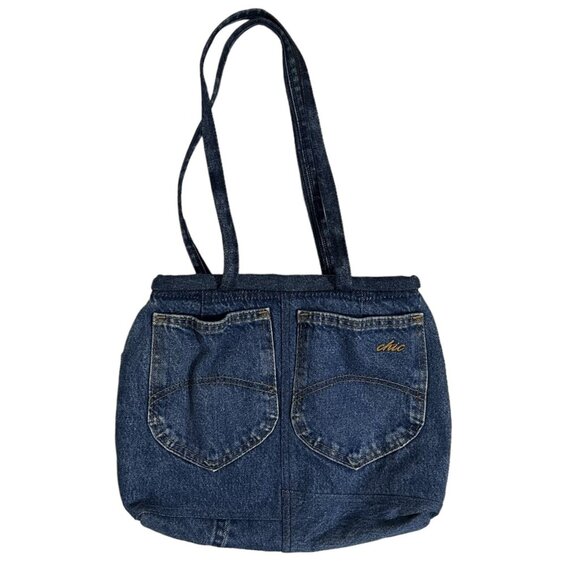Handmade Denim Jean Purse Chic Boho Pockets Handbag Vtg 1980's Fashion Upcycled - Picture 3 of 6